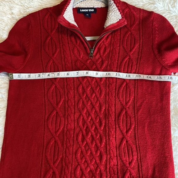 Girl’s Lands’ End Medium (10-12) 1/4 Zip Red Sweater - Picture 5 of 8